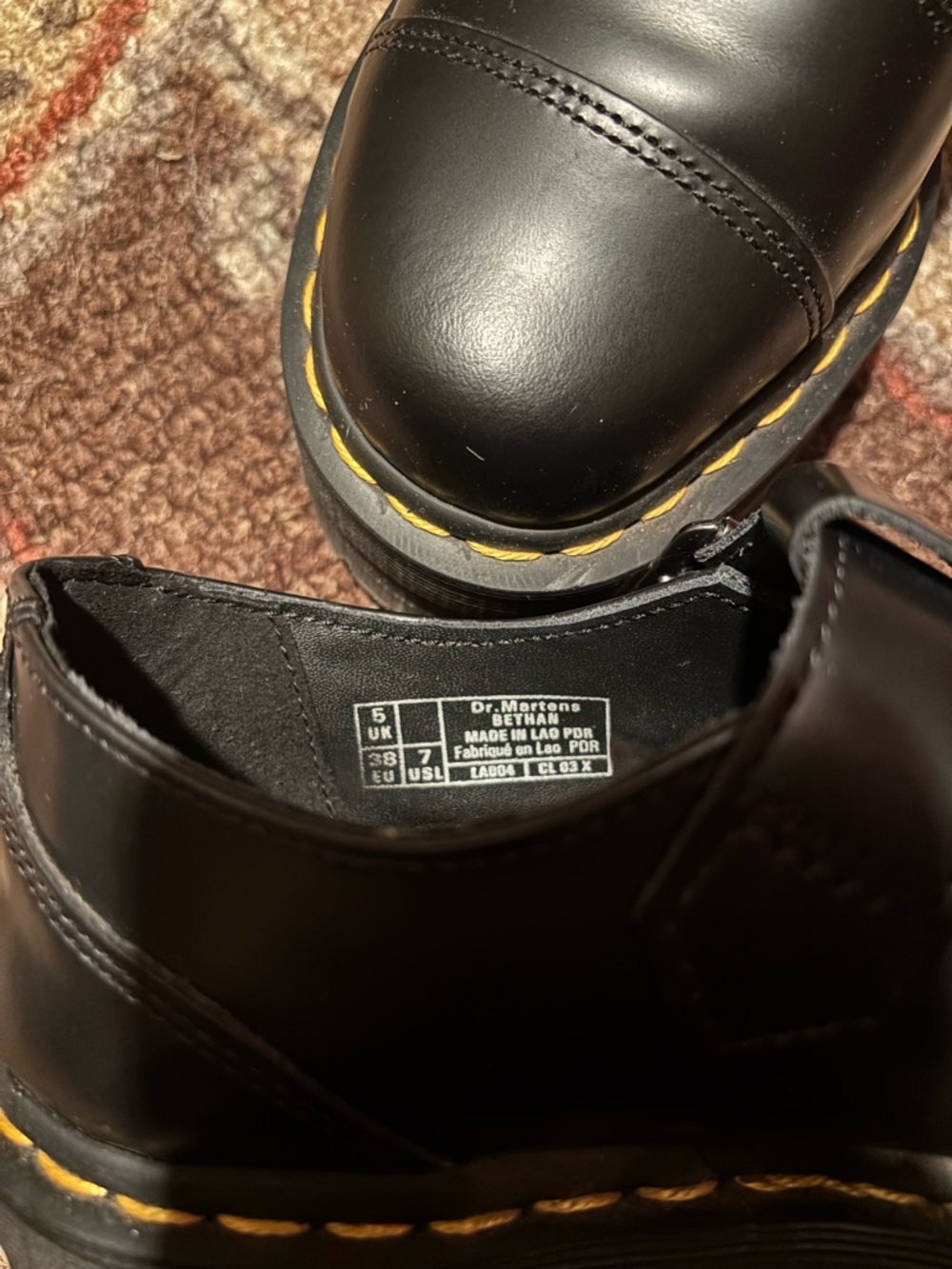 Dr. Martens Womens Black T-Strap Mary Jane Shoes with Yellow Stitching - Picture 7 of 7